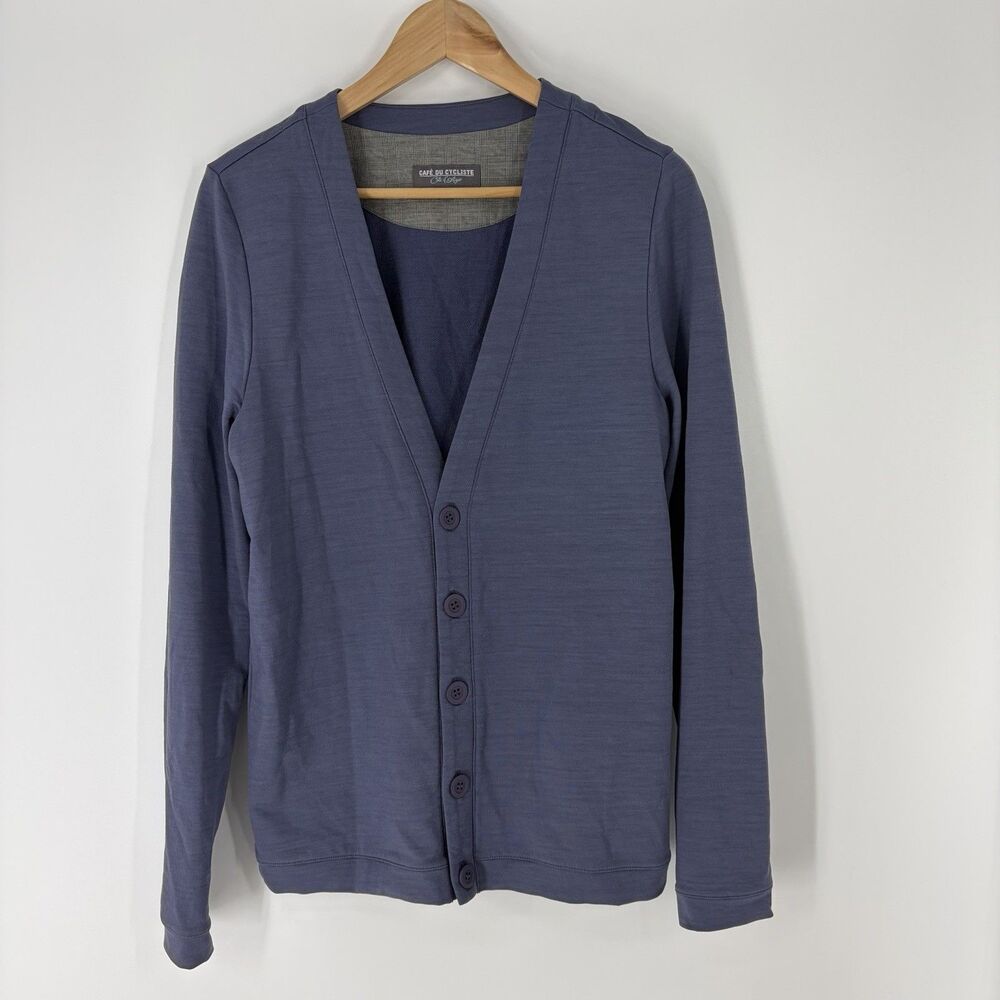 Cafe Du Cycliste Lucile Cardigan Sweater Size Small Men Blue Wool V Neck Stretch